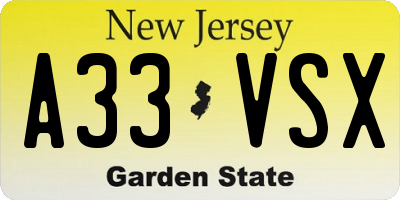 NJ license plate A33VSX