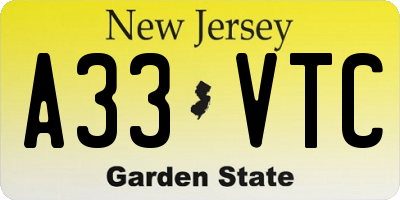 NJ license plate A33VTC