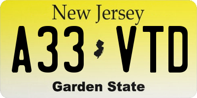 NJ license plate A33VTD