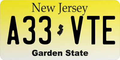 NJ license plate A33VTE