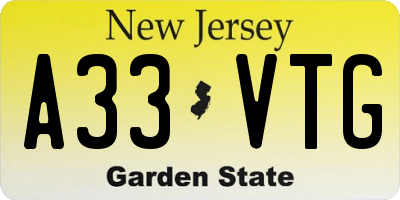 NJ license plate A33VTG