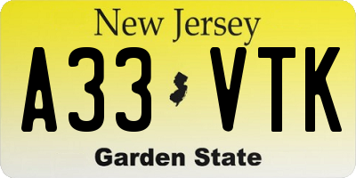 NJ license plate A33VTK
