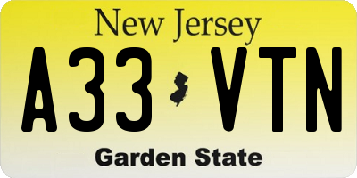 NJ license plate A33VTN