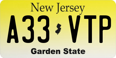 NJ license plate A33VTP
