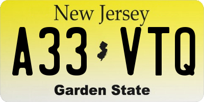 NJ license plate A33VTQ