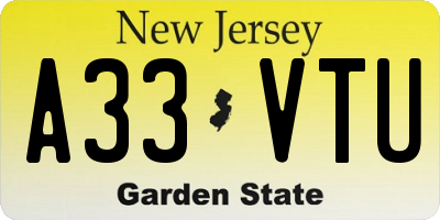 NJ license plate A33VTU