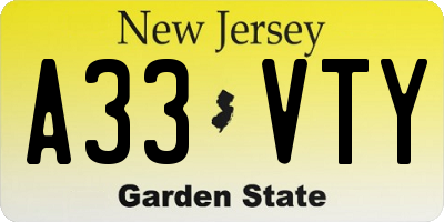 NJ license plate A33VTY
