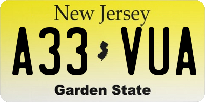 NJ license plate A33VUA