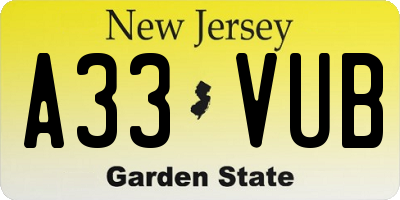 NJ license plate A33VUB
