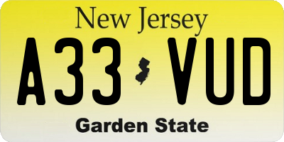 NJ license plate A33VUD