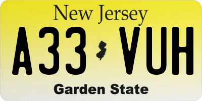 NJ license plate A33VUH