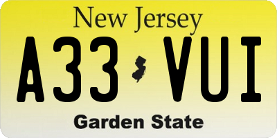 NJ license plate A33VUI