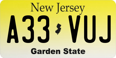NJ license plate A33VUJ