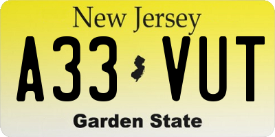 NJ license plate A33VUT