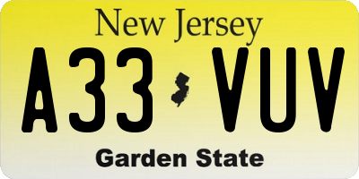 NJ license plate A33VUV