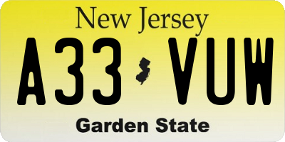 NJ license plate A33VUW