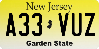 NJ license plate A33VUZ