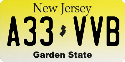 NJ license plate A33VVB