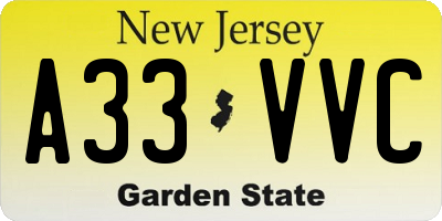 NJ license plate A33VVC