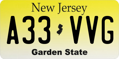 NJ license plate A33VVG