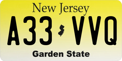 NJ license plate A33VVQ