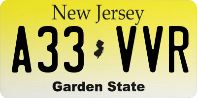 NJ license plate A33VVR