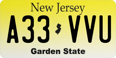 NJ license plate A33VVU