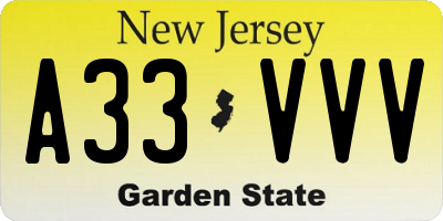 NJ license plate A33VVV