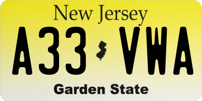 NJ license plate A33VWA