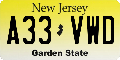 NJ license plate A33VWD