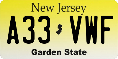 NJ license plate A33VWF