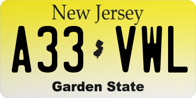 NJ license plate A33VWL