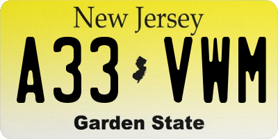 NJ license plate A33VWM