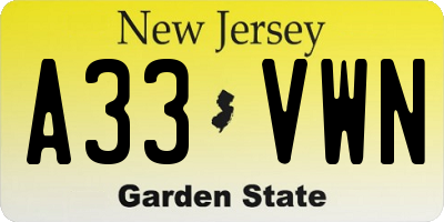 NJ license plate A33VWN