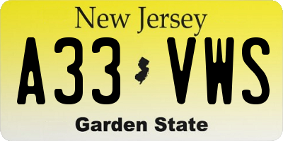 NJ license plate A33VWS