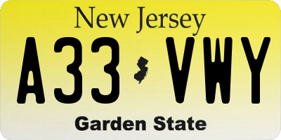 NJ license plate A33VWY