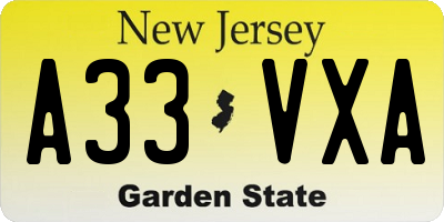 NJ license plate A33VXA
