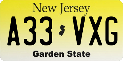 NJ license plate A33VXG
