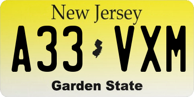 NJ license plate A33VXM