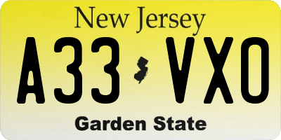 NJ license plate A33VXO