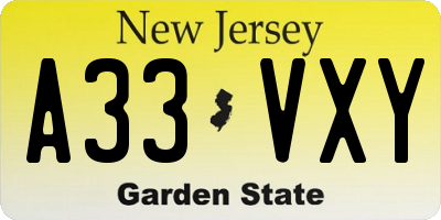 NJ license plate A33VXY