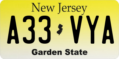 NJ license plate A33VYA