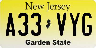 NJ license plate A33VYG