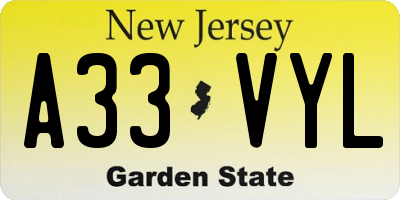 NJ license plate A33VYL