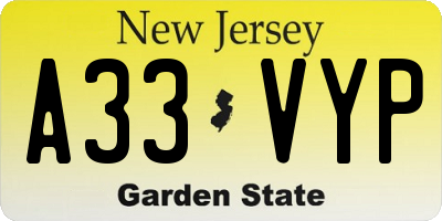 NJ license plate A33VYP