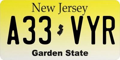 NJ license plate A33VYR