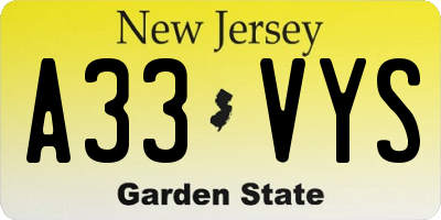 NJ license plate A33VYS