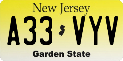 NJ license plate A33VYV
