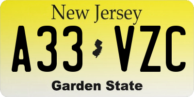 NJ license plate A33VZC