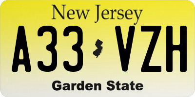 NJ license plate A33VZH